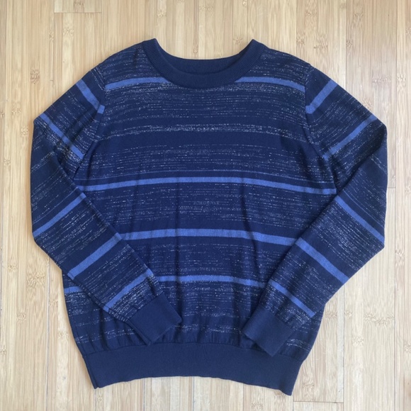 MiH Womens Medium Navy Blue Stripe Merino Wool Pullover Sweater M Sparkle Lurex - Picture 1 of 13